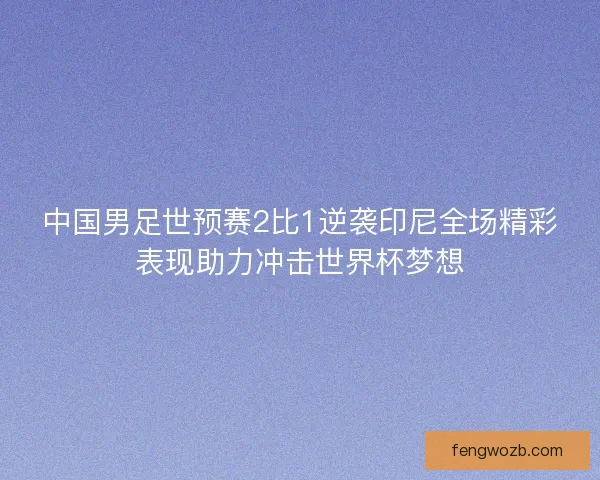 中国男足世预赛2比1逆袭印尼全场精彩表现助力冲击世界杯梦想