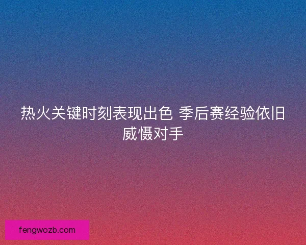 热火关键时刻表现出色 季后赛经验依旧威慑对手
