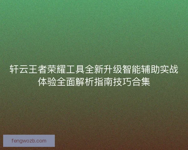 轩云王者荣耀工具全新升级智能辅助实战体验全面解析指南技巧合集