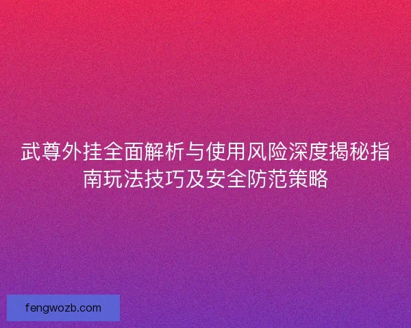 武尊外挂全面解析与使用风险深度揭秘指南玩法技巧及安全防范策略